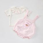 【66-100cm】セットアップ ベビー チェック サロペットロンパース＆Tシャツ - 画像 (5)