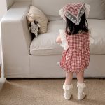【66-90cm】ロンパース＆ヘッドバンド ベビー 女の子 レース チェック - 画像 (6)