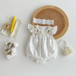 【66-90cm】ロンパース ベビー 花柄 刺繍 フリルデザイン - 画像 (3)