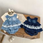 【66-100cm】セットアップ ベビー デニム レース トップス＆ブルマ - 画像 (5)