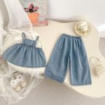【73-120cm】デニムセットアップ  ベビー 女の子 フラワー 刺繍 - 画像 (7)