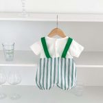 【66-90cm】カバーオール  ベビー 半袖 恐竜 ストライプ - 画像 (3)