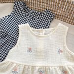 【66-100cm】セットアップ ベビー 刺繍 チェック ノースリーブ - 画像 (8)