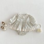 【66-90cm】ロンパース ベビー 女の子 丸襟 小花柄