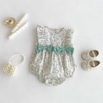 【66-90cm】ロンパース ベビー 花柄 ダブル蝶結び