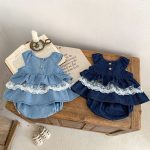 【66-100cm】セットアップ ベビー デニム レース トップス＆ブルマ - 画像 (4)