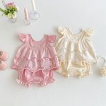 【73-100cm】セットアップ ベビー 女の子 刺繍 フリル