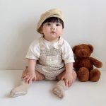 【66-90cm】セットアップ ベビー チェックサロペットロンパース＆半袖Tシャツ - 画像 (6)