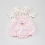 【66-100cm】セットアップ ベビー チェック サロペットロンパース＆Tシャツ