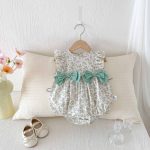 【66-90cm】ロンパース ベビー 花柄 ダブル蝶結び - 画像 (5)