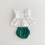 【66-100cm】トップス＆ブルマ 花刺繡 グリーン 女の子 可愛い セットアップ - 画像 (5)