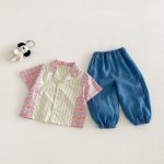 【73-120cm】半袖シャツ or デニムパンツ 韓国風 ストライプ - 画像 (4)