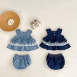 【66-100cm】セットアップ ベビー デニム レース トップス＆ブルマ - 画像 (6)