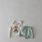 【73-100cm】セットアップ ベビー くまさんベスト＆チェックショートパンツ - 画像 (6)