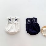【66-90cm】ロンパース ベビー ナチュラル 花刺繍 スクエア襟 - 画像 (4)