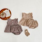 【66-100cm】セットアップ ベビー チェック フリル トップス＆パンツ