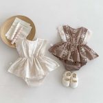 【66-90cm】ロンパース ベビー おしゃれ フリル 花刺繡 - 画像 (3)