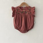 【66-90cm】ロンパース ベビー フリル袖 花刺繍 - 画像 (6)