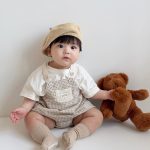 【66-90cm】セットアップ ベビー チェックサロペットロンパース＆半袖Tシャツ - 画像 (7)