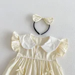 【66-140cm】 ロンパース or ワンピース ベビー フリル袖 リボン付き - 画像 (13)