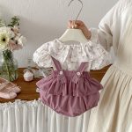 【66-90cm】セットアップ ブラウス＆サロペットロンパース フリル襟 小花柄 - 画像 (3)