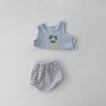 【66-100cm】セットアップ ベビー 可愛い ベスト＆ボーダーショートパンツ - 画像 (7)