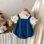 【66-90cm】セットアップ デニムロンパース＆Tシャツ ベビー くま柄 - 画像 (4)