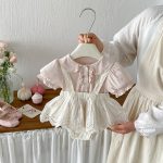 【66-90cm】セットアップ Tシャツ＆レースサロペットショートパンツ パフスリーブ - 画像 (3)