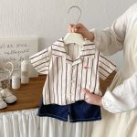 【73-100cm】シャツ or デニムショートパンツ ベビー 男の子 韓国風 ストライプ - 画像 (6)