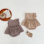 【66-100cm】セットアップ ベビー チェック フリル トップス＆パンツ - 画像 (3)