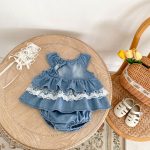【66-100cm】セットアップ ベビー デニム レース トップス＆ブルマ - 画像 (3)
