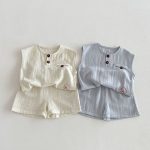 【73-110cm】セットアップ ペット柄 ノースリーブ 着心地良い 子供服