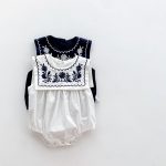【66-90cm】ロンパース ベビー ナチュラル 花刺繍 スクエア襟 - 画像 (10)