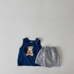 【73-100cm】セットアップ ベビー くまさんベスト＆チェックショートパンツ - 画像 (7)