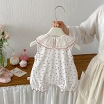 【66-90cm】カバーオール ベビー 女の子 丸襟 蝶結び 総柄 - 画像 (4)
