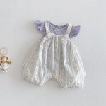 【66-90cm】セットアップ Tシャツ＆サロペット ベビー 小花柄 フリルスリーブ