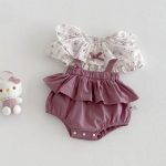 【66-90cm】セットアップ ブラウス＆サロペットロンパース フリル襟 小花柄