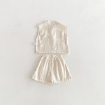 【73-100cm】セットアップ トップス＆ショートパンツ 無地 ノースリーブ - 画像 (6)