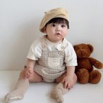 【66-90cm】セットアップ ベビー チェックサロペットロンパース＆半袖Tシャツ - 画像 (8)