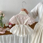 【66-90cm】セットアップ Tシャツ＆レースサロペットショートパンツ パフスリーブ - 画像 (4)