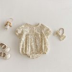 【66-90cm】ロンパース ベビー おしゃれ しぼ感 プリント - 画像 (2)