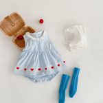 【66-90cm】ロンパースワンピース ベビー ハート 刺繍 - 画像 (2)