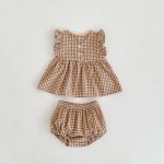 【66-100cm】セットアップ ベビー チェック フリル トップス＆パンツ - 画像 (4)
