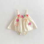 【66-90cm】キャミロンパース ベビー服 女の子 フラワー