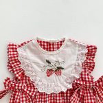 【66-90cm】ロンパース ベビー イチゴ柄 チェック リボン - 画像 (8)