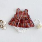 【66-90cm】ロンパース レッド チェック 可愛い ベビー服 - 画像 (2)