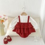 【66-90cm】ロンパース レイヤード ドット レッド 可愛い ベビー服 - 画像 (3)