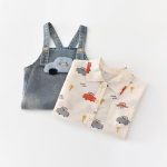 【73-100cm】セットアップ 車柄 デニム サロペット＆シャツ - 画像 (7)