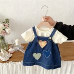 【73-100cm】セットアップ デニム ハート ワンピース&シャツ - 画像 (3)