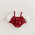 【66-90cm】ロンパース レイヤード ドット レッド 可愛い ベビー服 - 画像 (5)